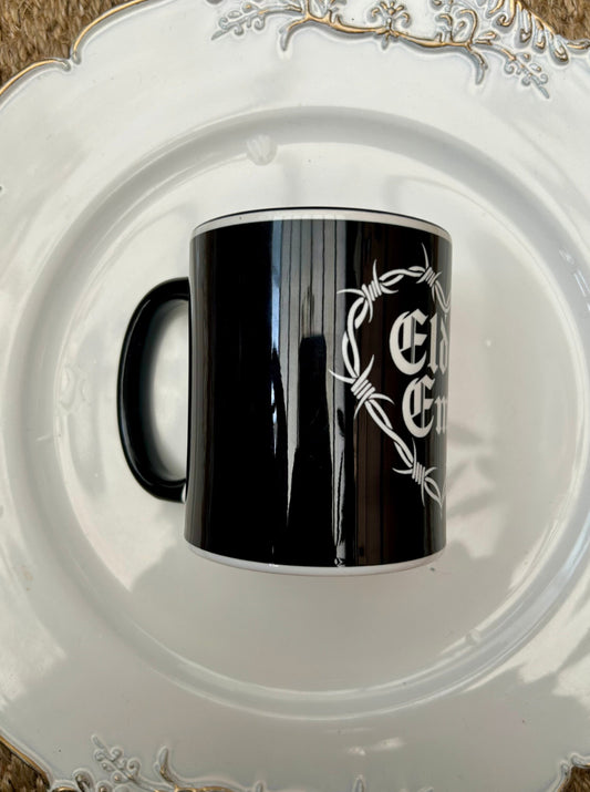 Elder Emo Mug – 330ml Black and White Barbed Wire Design