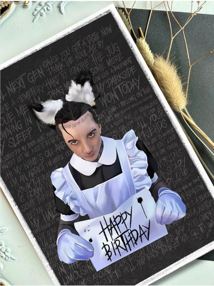 Unique Bring Me The Horizon Birthday Card - Oli Sykes as a Maid - Featuring NexGen Lyrics  - A5 Size with Black Envelope