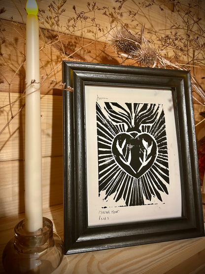 Original Gothic Sacred Heart |A5 Lino Print