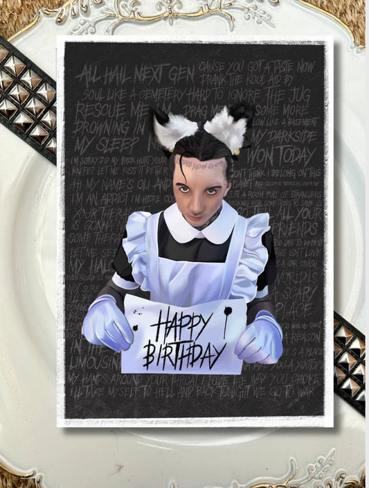 Unique Bring Me The Horizon Birthday Card - Oli Sykes as a Maid - Featuring NexGen Lyrics  - A5 Size with Black Envelope