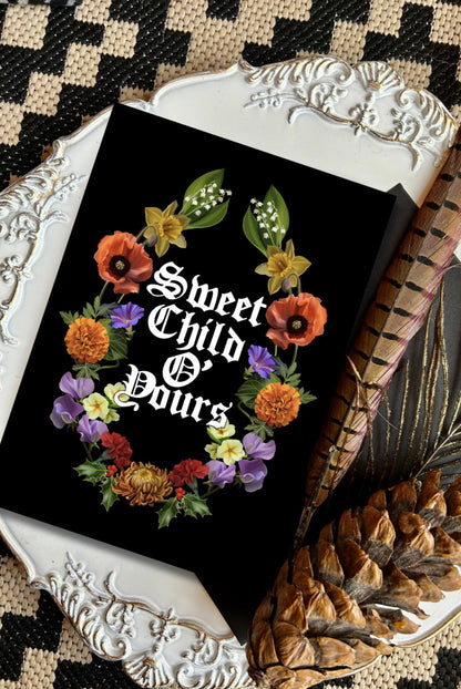 Sweet Child O’ Yours Greeting Card – Floral Gothic Design | Baby Shower & New Baby Congratulations